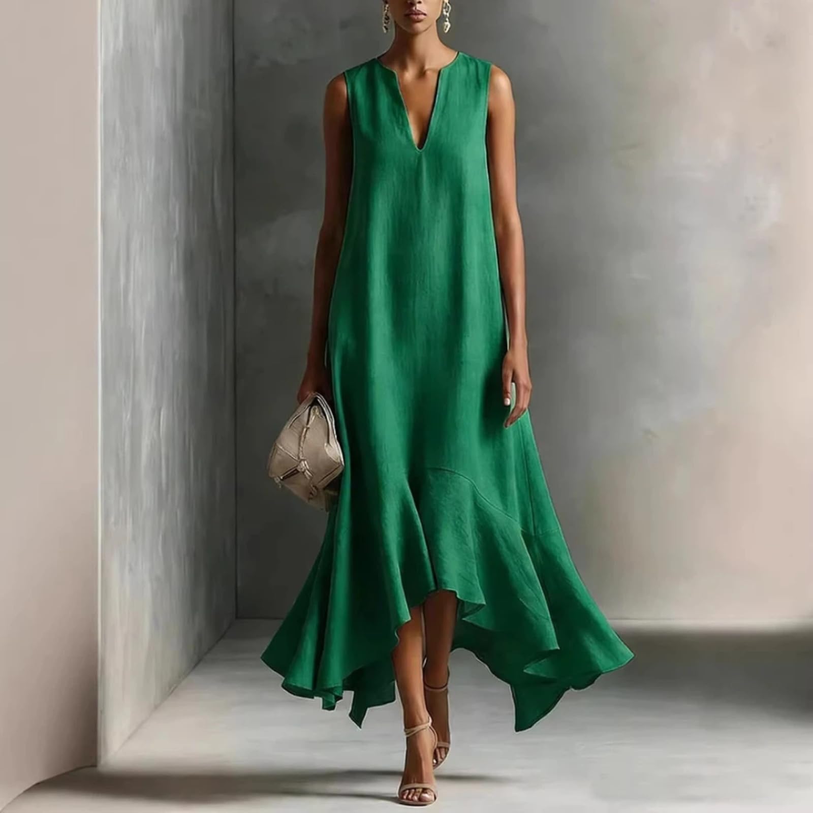 Vestido Casual de Escote en V Verano Casual Elegante y de Moda