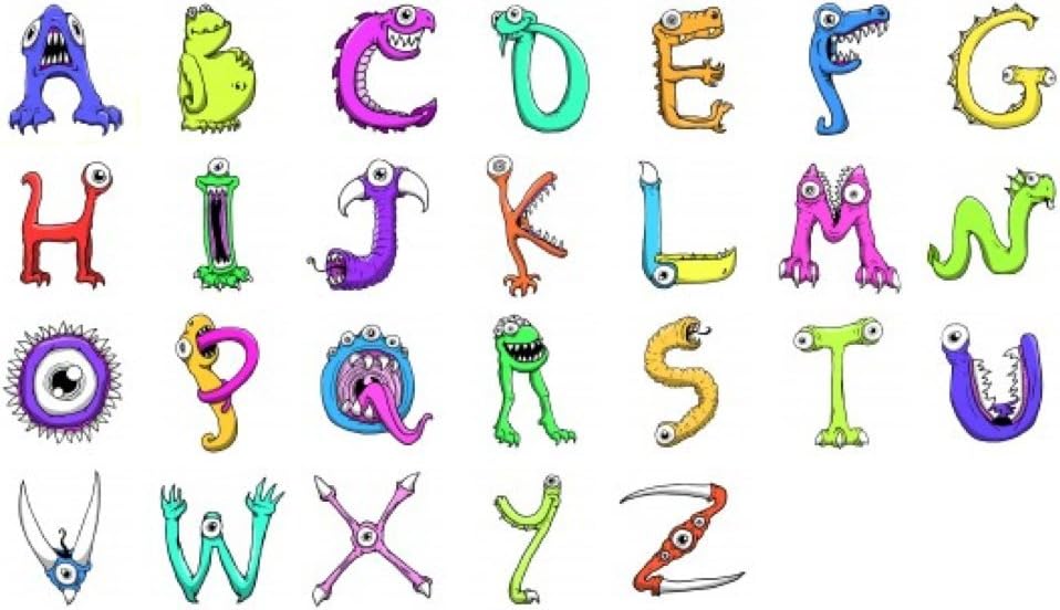 Monster Wall Decal Alphabet A to Z (6 inch)