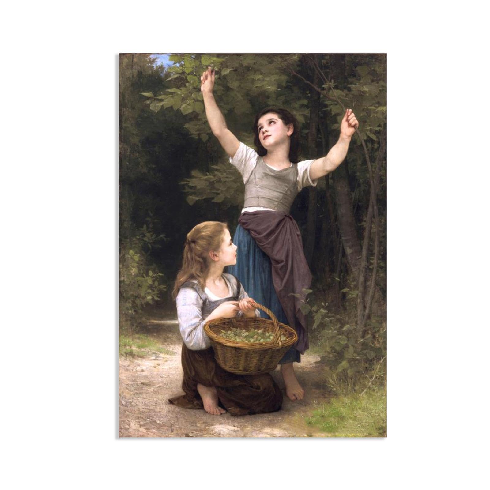 RXNHGJDS William-Adolphe Bouguereau Wall Art Harvest of Hazelnuts Classical Art Prints Picture Famous Artwork Wall Decor for Living Room Bedroom Bathroom Home Decor 90x60cm frameless