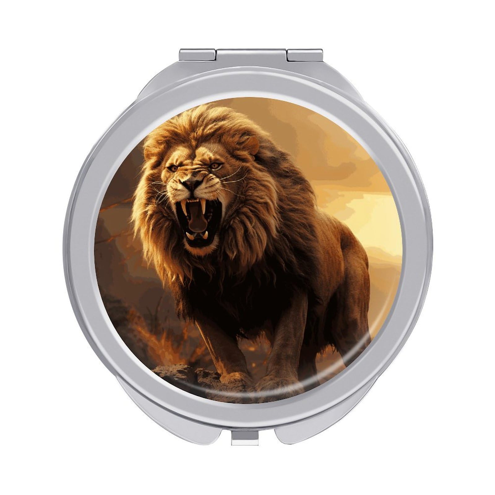 VstaDank Angry Roaring Lion Compact Mirror for Purses Round Fashion Travel Makeup Mirror 2X /1x Magnifying Double Sides Mini Mirrors Portable Pocket Mirrors for Handbag Purse Women Gift