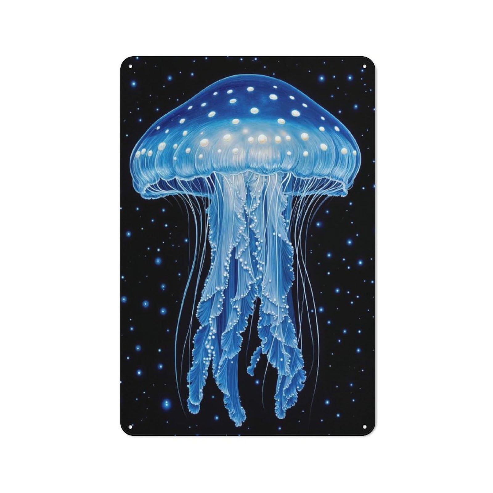 Junmoney Style-6 Blue Glow Jellyfish Poster Metal Wall Plaque, Easy To Hang Plaque For Garage, Shed, Workshop Or Hobby Room, 30X20cm