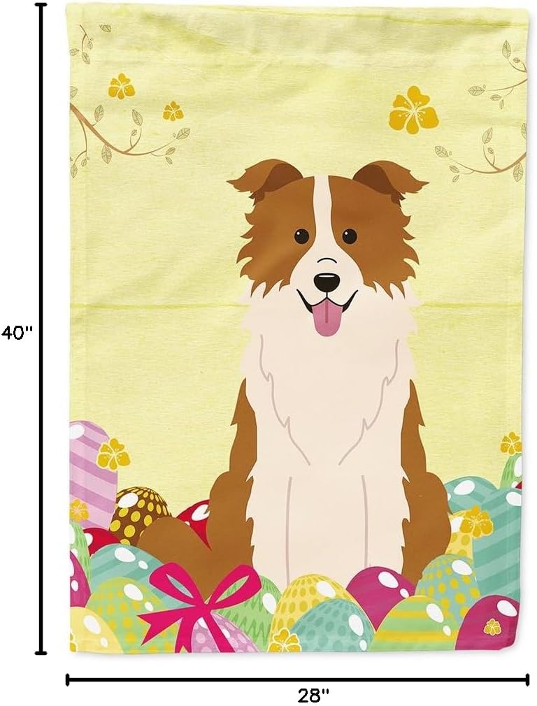 Caroline's Treasures BB6119CHF Easter Eggs Border Collie Red White House Flag Large Porch Sleeve Pole Decorative Outside Yard Banner Artwork Wall Hanging, Polyester, House Size, Multicolor