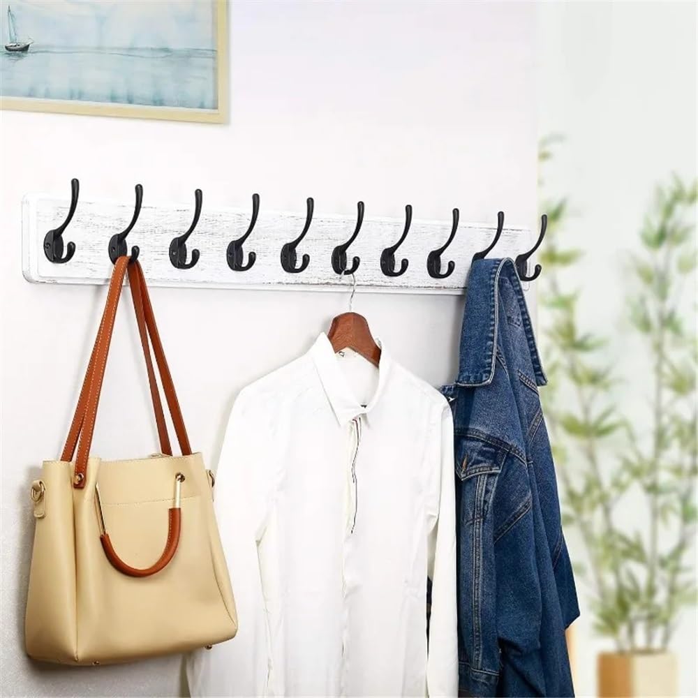Perchero de Pared con 10 Ganchos Largos Madera for Abrigos Ganchos para Abrigos(Blanco)