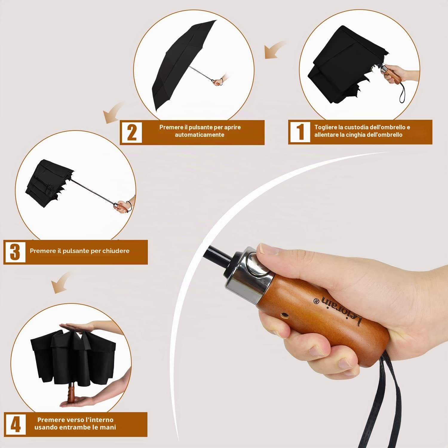 Lejorain Ombrello grande da 137,2 cm con apertura automatica e chiusura automatica, dimensioni da golf pieghevole e rivestimento in teflon Dupont 210T, doppio baldacchino ventilato, antivento, per
