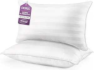 DIORIS Pillows Queen Size Set of 2 - Luxury Hotel Collection Bed Pillows for Sleeping, Supportive Side Sleeper Pillow, Fluffy Down Alternative Microfiber Filled for Back, Stomach Sleepers