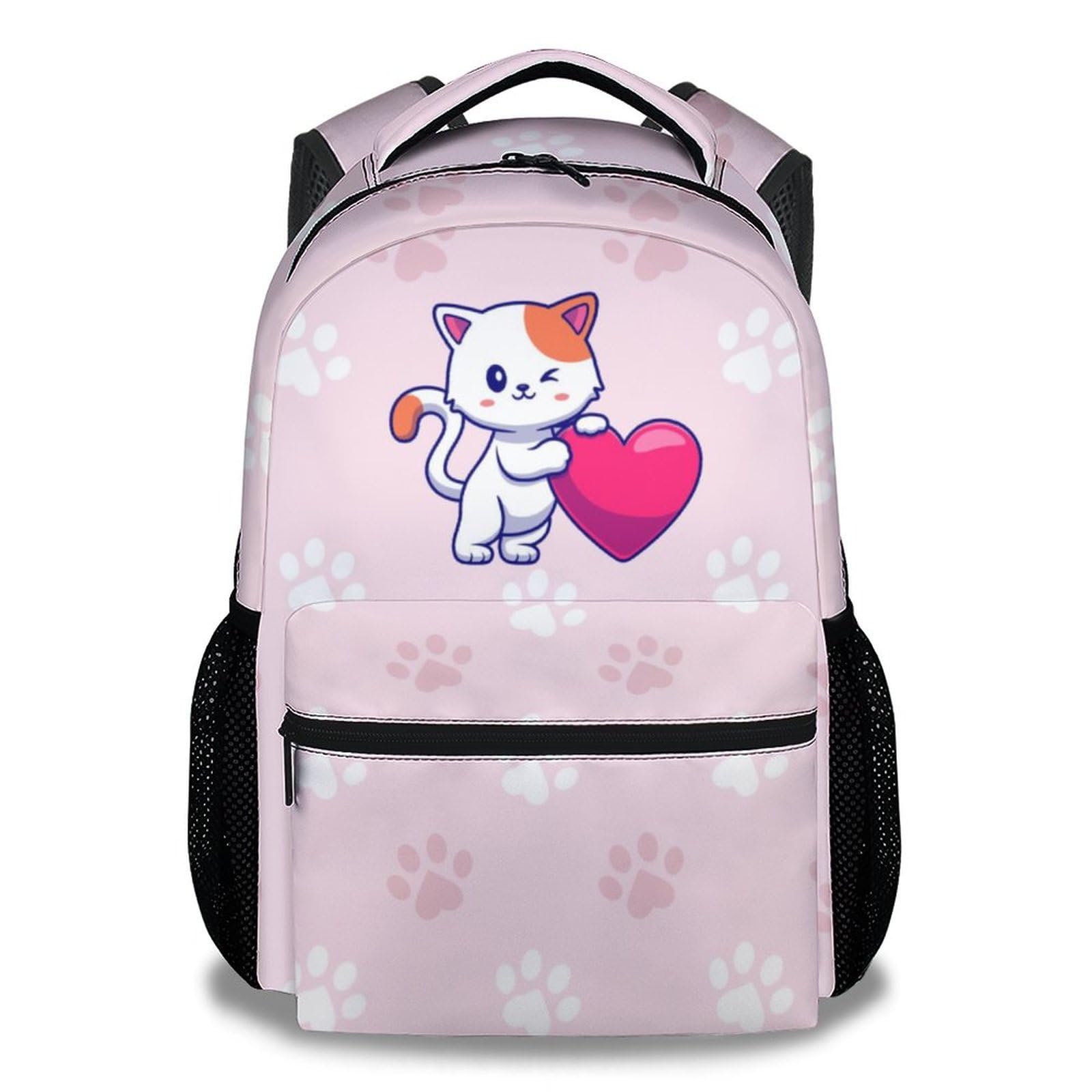CUNEXTTIME Cat Backpack for Girls Boys, 16 Inch Pink Backpacks for School, Cute Lightweight Durable Bookbag for Kids