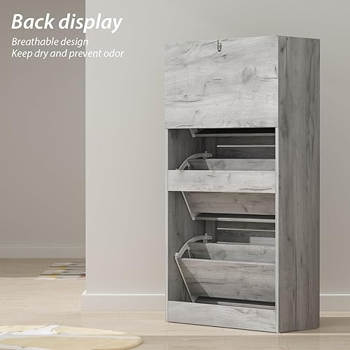 Miniatura 4 de AIEGLE Armario de almacenamiento de zapatos con 3 cajones abatibles para entrada, zapatero independiente con cajones para obturador, cubos