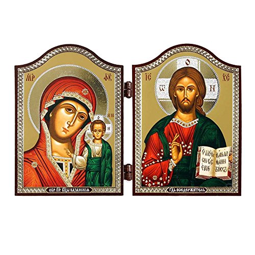 NKlaus 1449 GM von Kazan & Jesus Christus Ikone Diptychon Kazanskaja i Spasitel'