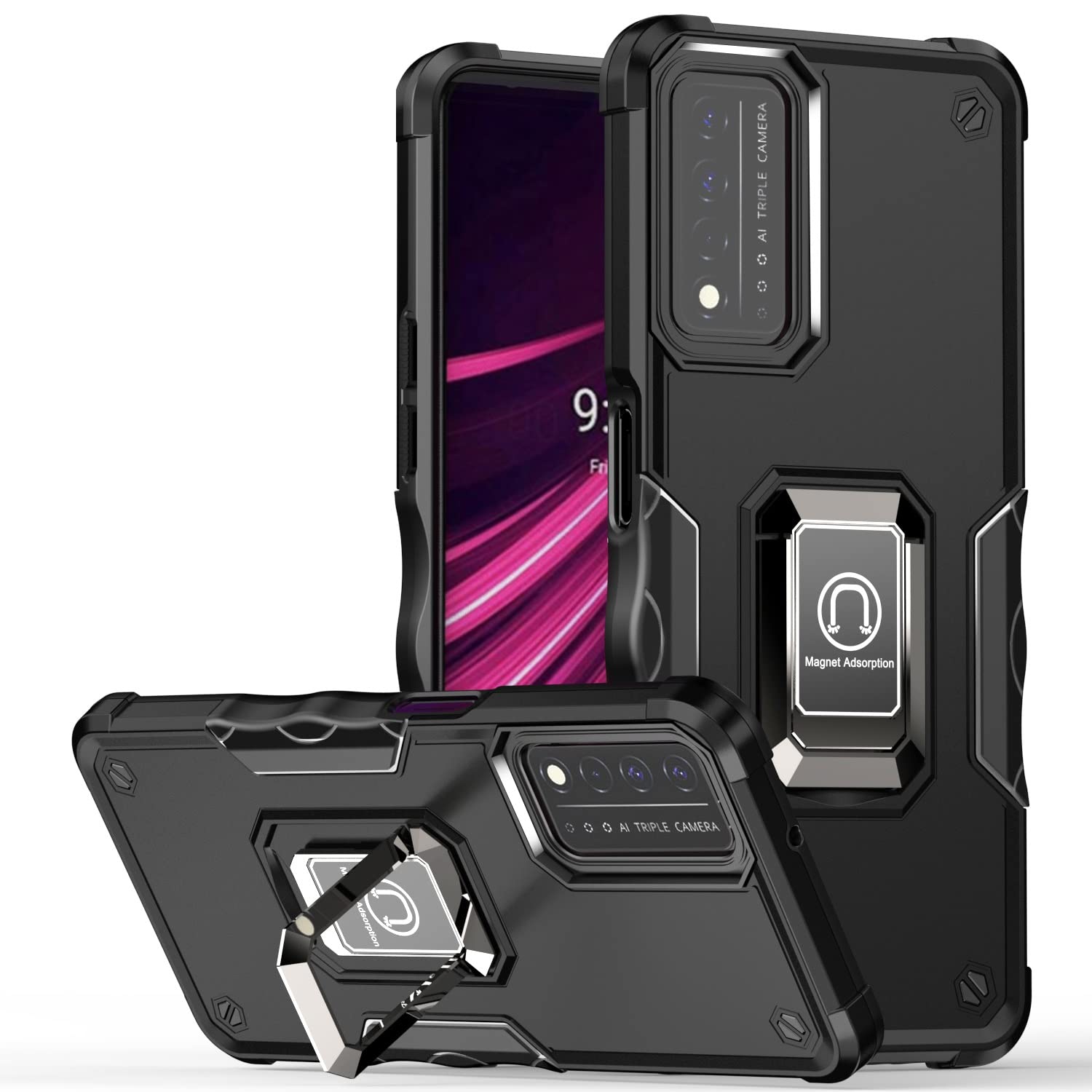 Coque T-Mobile Revvl V + 5G anti-chute de qualité militaire noire - 8