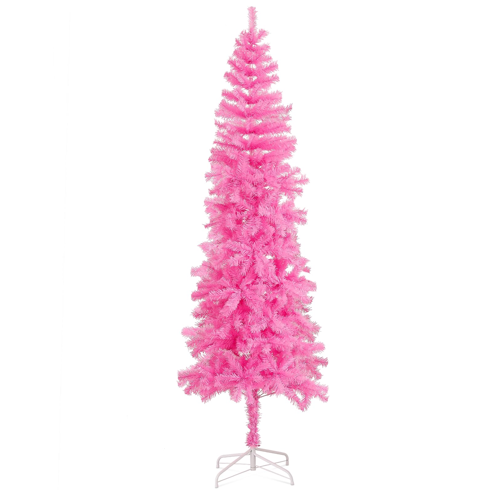 Magshion Pink Artificial Pencil Christmas Tree 7ft Unlit Slim Skinny Xmas Tree with Metal Stand Base and Hinged PVC Branch Tips for Home Office Indoor Outdoor Decoration Holiday Party Decor