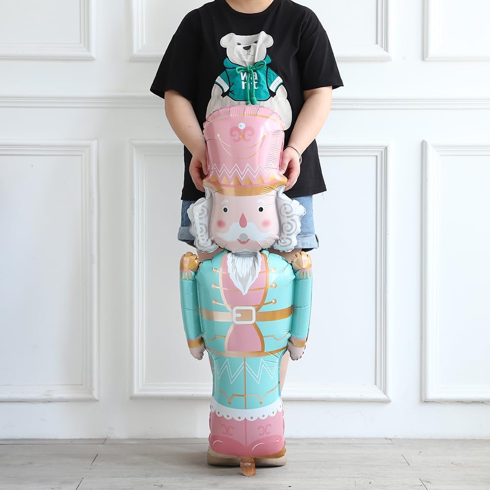 4Pcs Christmas Nutcracker Foil Balloons Set, 37.4'' Pink and Mint Green Large Nutcracker Balloons for Christmas New Year Winter Holiday Birthday Party Decorations - Image 9