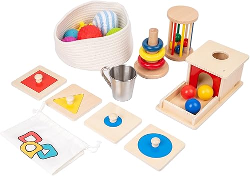 Miniatura 4 de Adena Montessori - Kit de juego para bebés de 7-8 meses, juguetes educativos de aprendizaje 9 en 1 para niños pequeños, incluye caja de permanencia
