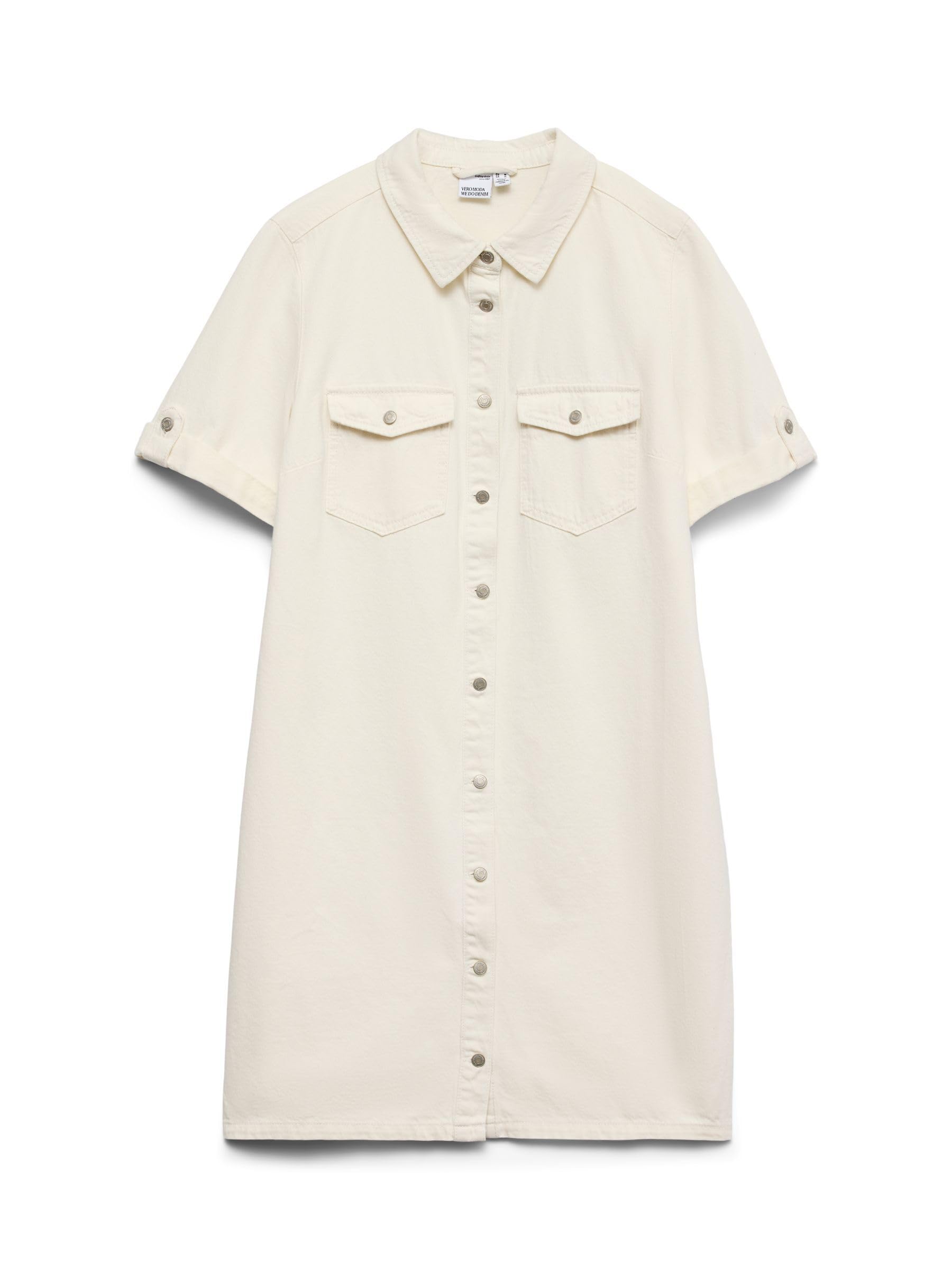 VERO MODA Women's Vmjennie SS Short Denim Dress Mix Noos Dress, Cloud Dancer, L