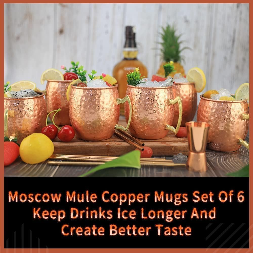 Moscow Mule - Juego de 6 tazas de acero inoxidable chapado en cobre, 18 onzas, para bebidas frías (paquete de 6)