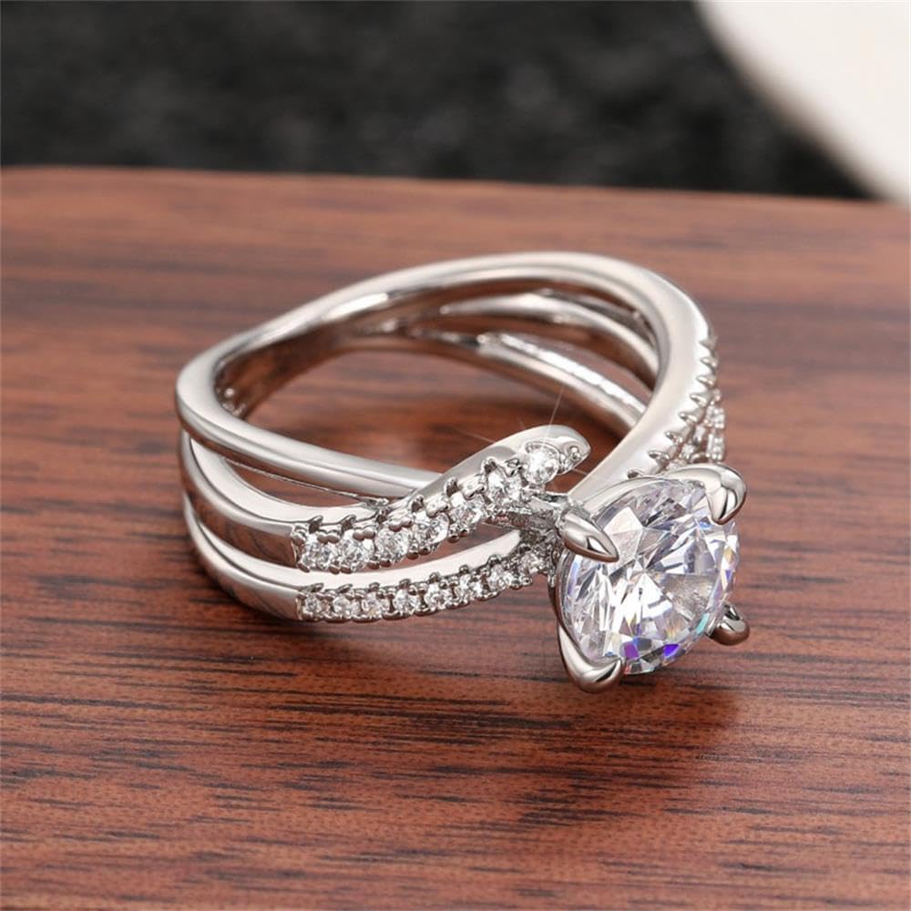 RKKOJJO 925 Sterling Silver Cubic Zirconia Ring Diamond Ring Engagement Ring Wedding Band Rings for Women - Image 2