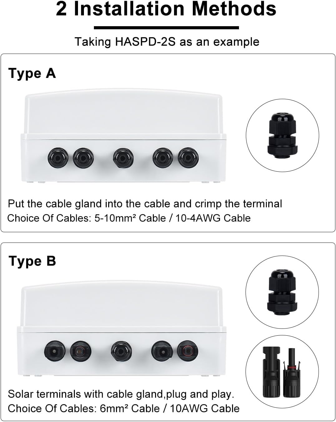 Applicable cable types for MC4 solar terminals