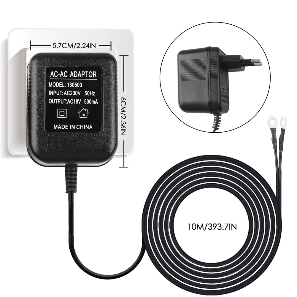ARMED Adaptateur Secteur pour Sonnette, Transformateur de Sonnette 18V 500MA, Câble 10M, Sonnette à Anneau Compatible, Sonnette VidéO Prise UE