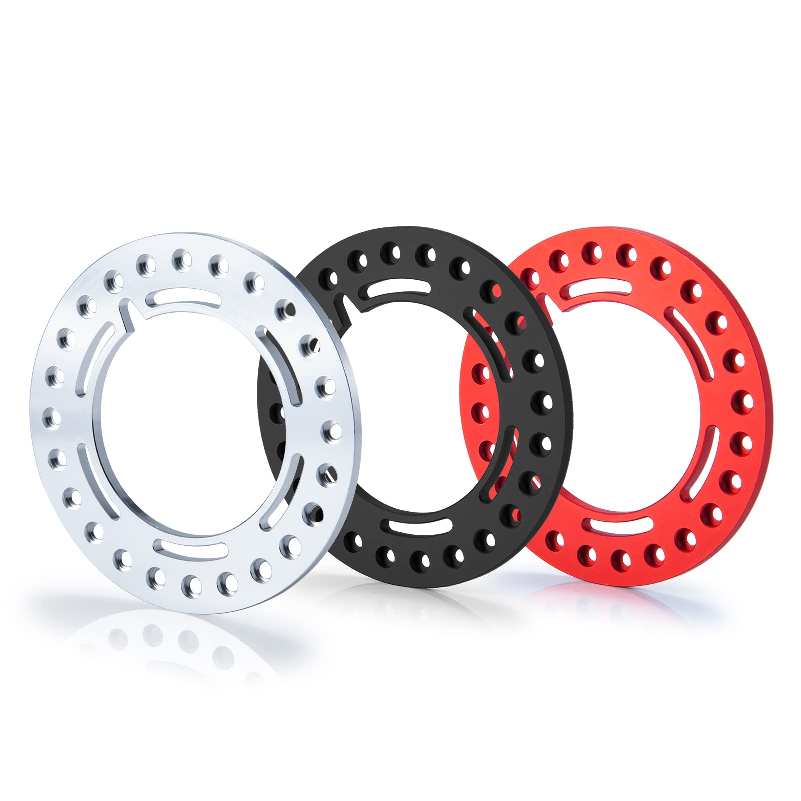 RCLIONS 4pcs Aluminum 2.2inch RC Beadlock Wheel Rim Replacement Ring for 1/10 RC Crawler Car 2.2" Wheels (Red)