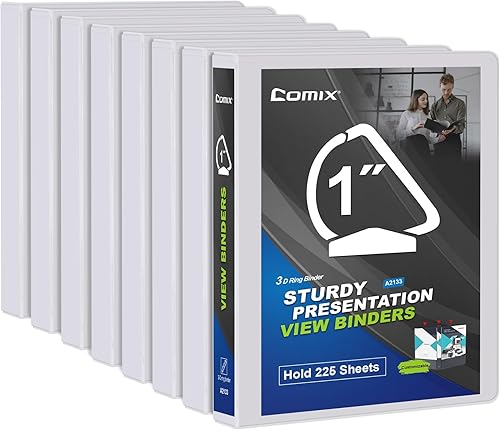Comix Carpeta duradera de 3 anillos con anillos en forma de D de 1 pulgada que puede contener hasta 225 hojas de papel, paquete de 6 unidades (A2133