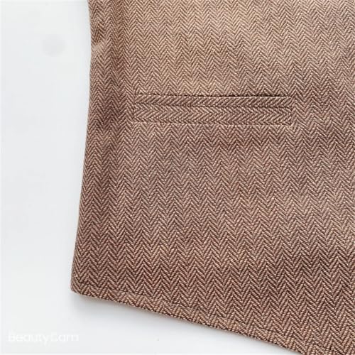 Men's Spring Suit Brown Wool Tweed Business Slim Gilet Homme For Groosmen Vests3