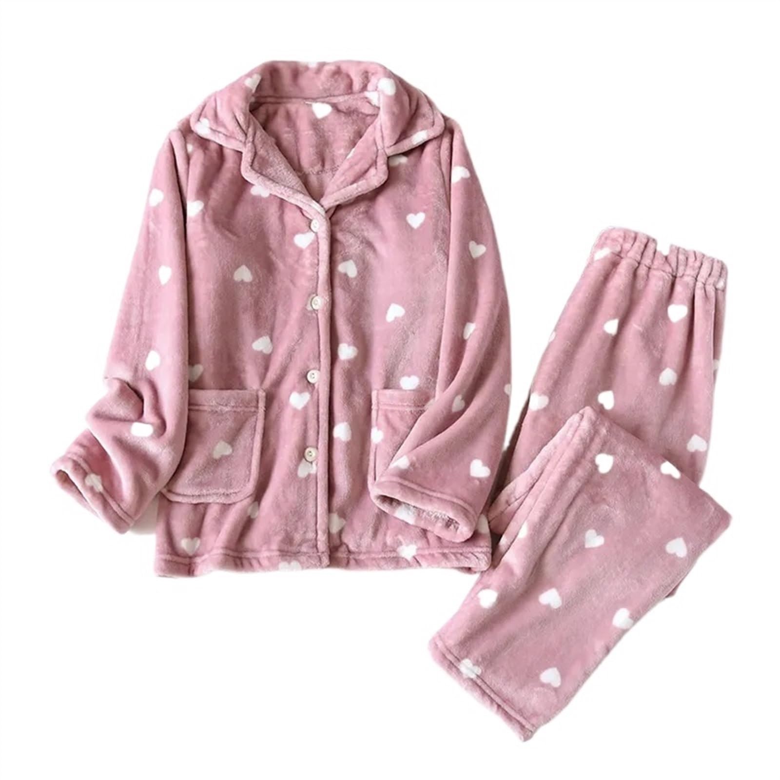 MeiDai Dulce Otoño Invierno cárdigan de Franela Conjunto de Pijamas de Moda Pantalones de Manga Larga Traje Pijama for el hogar Pink, Size : L