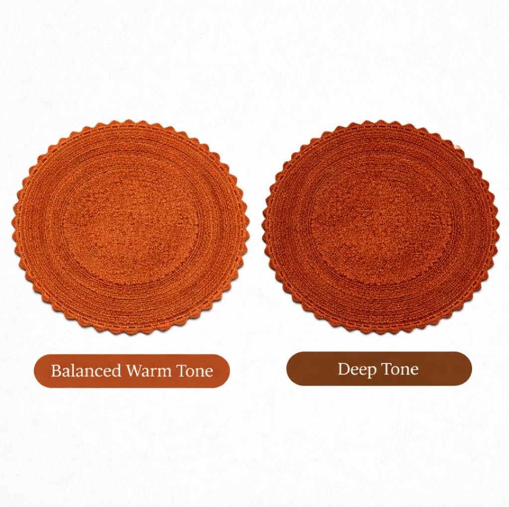 Royal Blaze Autumn Rusty Orange Reversible Cotton Bath Mat Round Crochet Border Bathroom Rug Round 30 Inches