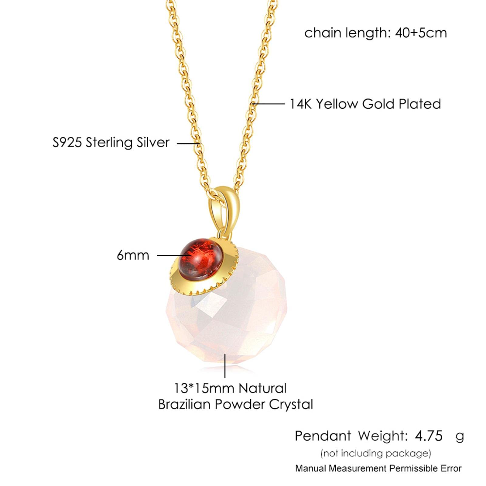 LOKILOKI Collar con Colgante De Bola De Cristal De Plata 925 para Mujer, Cadena Larga De Granate De Cuarzo Rosa Natural, Joyería Chapada En Oro
