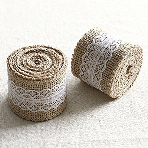 NUOLUX Toile de jute naturelle de 5 M * 5 CM ruban rouleau avec de la dentelle pour bricolage Artisanat rustique maison mariage ceinture sangle Craft Jute jute