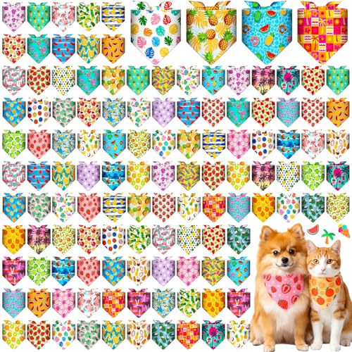 Sanwuta 120 Pcs Dog Bandana Bulk for Groomers Summer Triangle Bandana with Fruit Patterns Soft and Adjustable Holiday Kerchief Scarf for Small Medium Large Dogs Cats Pets Grooming