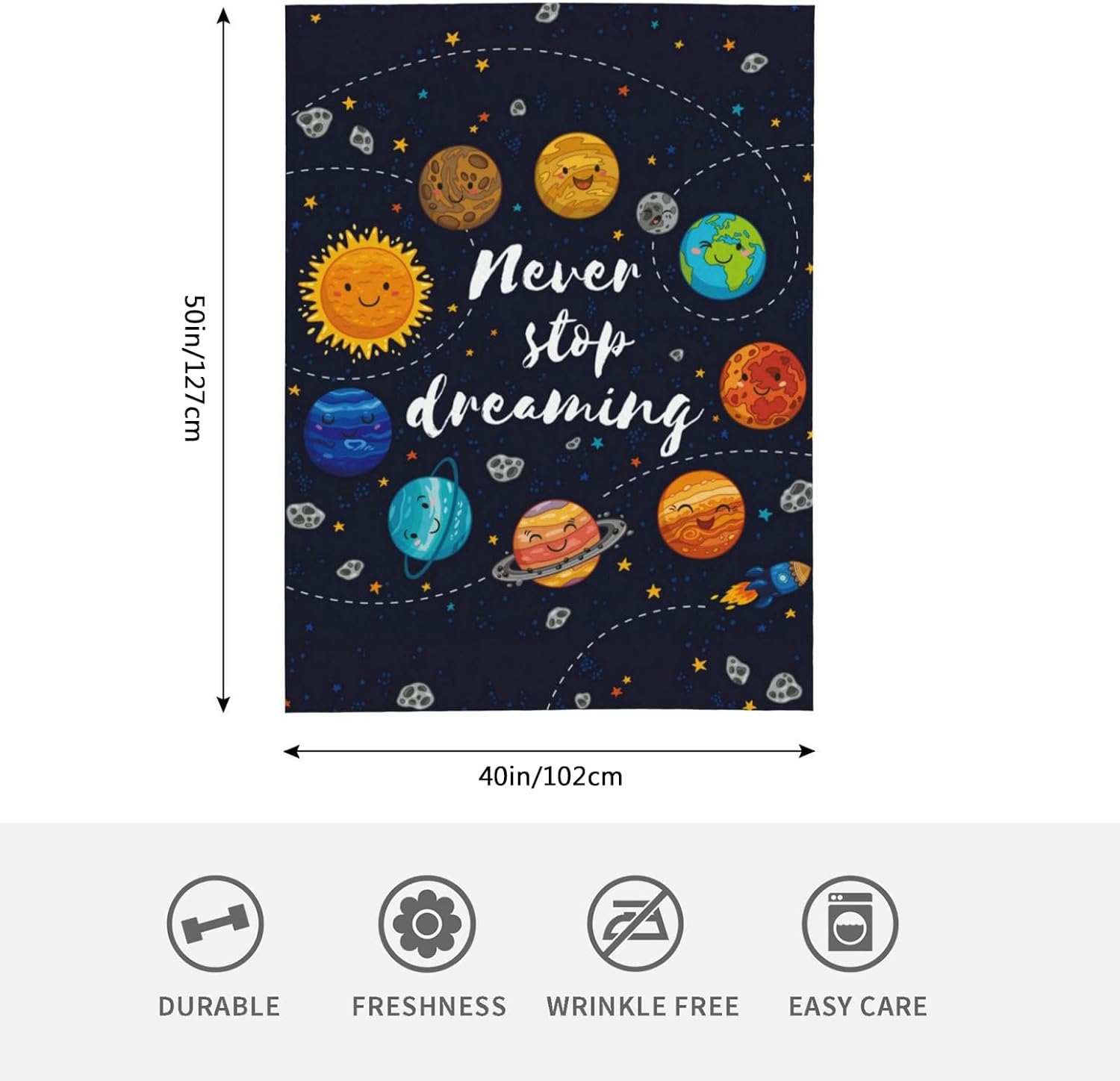 HGOD DESIGNS Cute Outer Space Planets Fleece Throw Blanket - Comets Sun Cosmos Blanket for Women - Fuzzy Plush for Bed Couch Sofa Chair Office (40"x 50") - Image 2