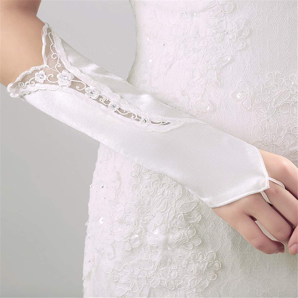 SePkus Guanti da Sposa Guanti da Donna Guanti al Polso Guanti Opera Abito da Banchetto Nuziale Guanto in Raso di Seta per Matrimonio (Beige)