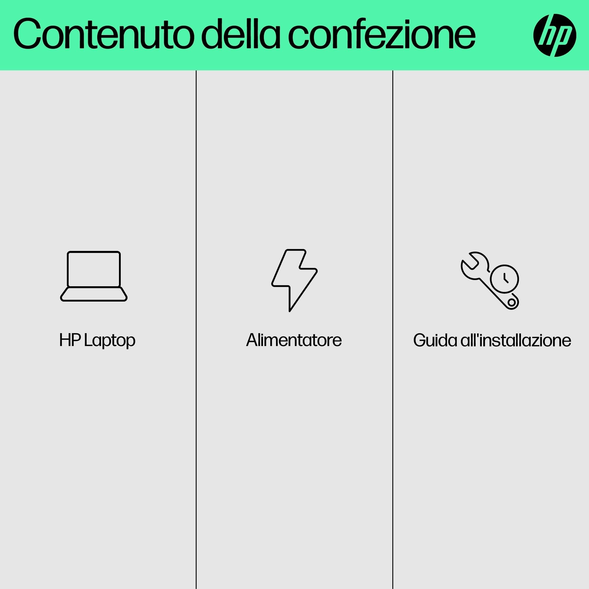 HP Laptop 15-fc0021sl, PC Portatile 15", Display FHD, Notebook, (AMD Ryzen 7 7730U, RAM 16GB, SSD 1TB, Windows 11), Computer Portatile, Uso quotidiano, Tastiera Italiana, QWERTY, Argento