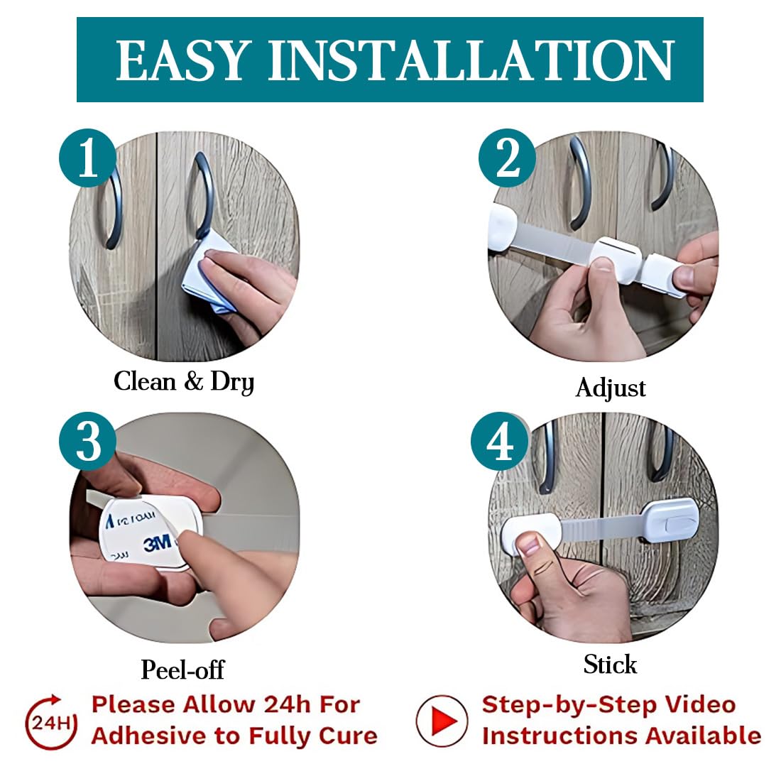 Bébé Sécurité Verrouillage 6 Pièces No Punch Adhésif Fort Bloc Tiroir pour Placards Frigos Tiroirs Toilettes (Blanc, Bleu clair)