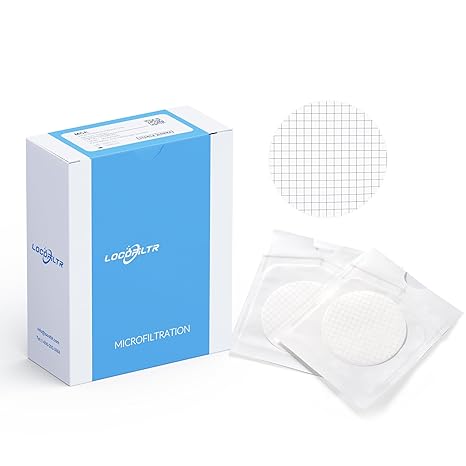 MCE Membrane Filter, Sterile, 47mm, 0.45µm, Hydrophilic, Individually Wrapped, Black Grid, Pack of 100, Mixed Cellulose Esters Paper Disc Filters