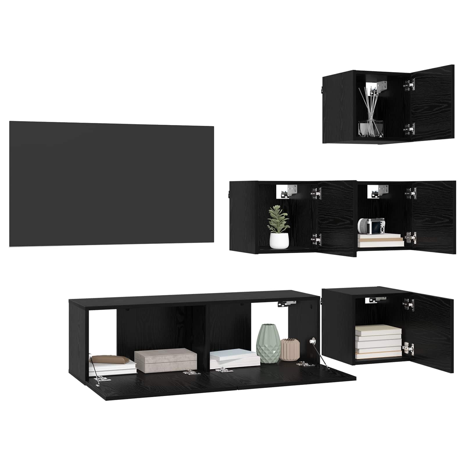 Makastle TV-Schrank 5-TLG. Schwarz Eichen-Optik 100x30x30 cm