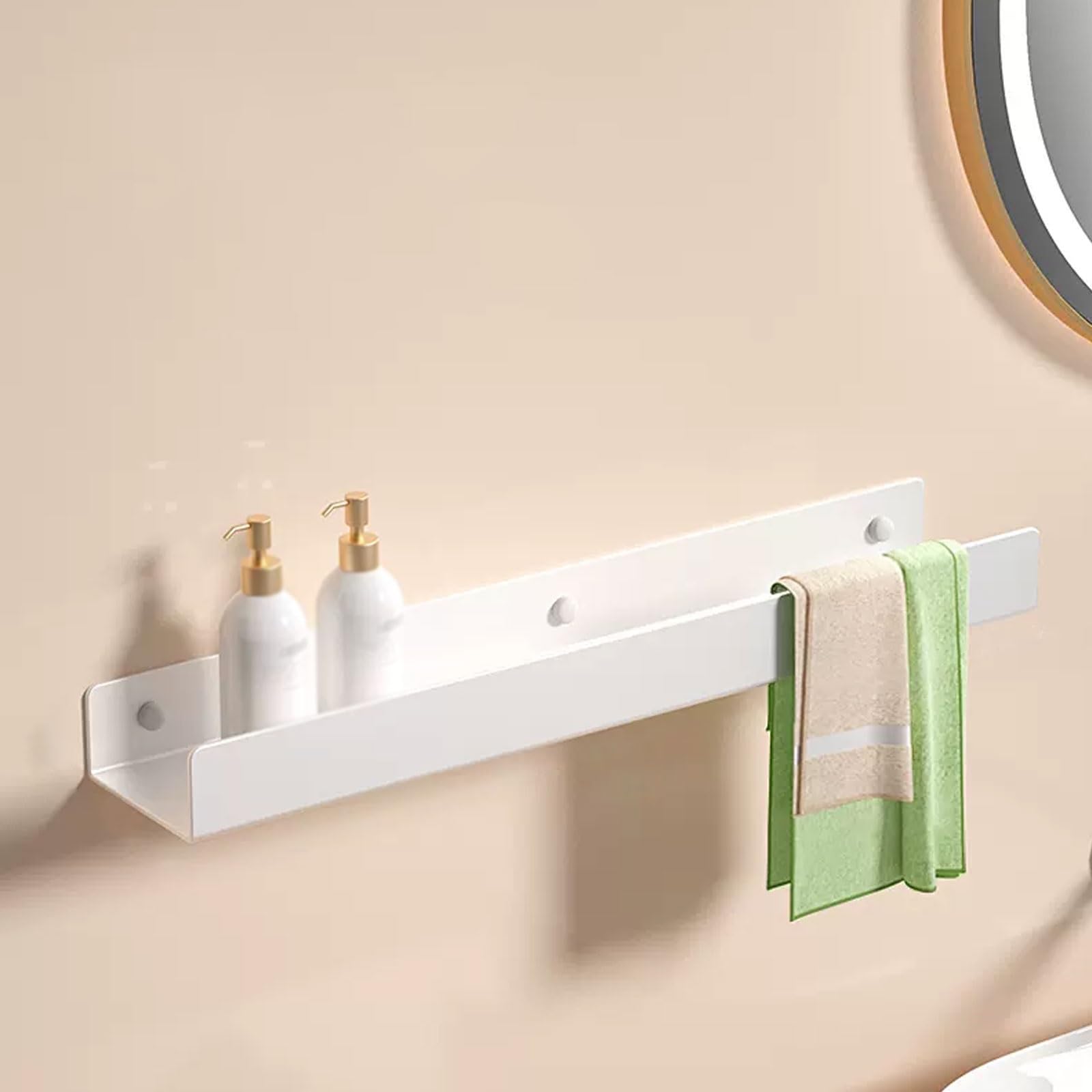 IUokLU Stainless Steel Bathroom Shelf, Wall-Mounted No-Drill Storage Rack for Bathroom, Kitchen & Balcony, 50cm Gray Floating Shelves for Shower & Home nization (White 60cm)