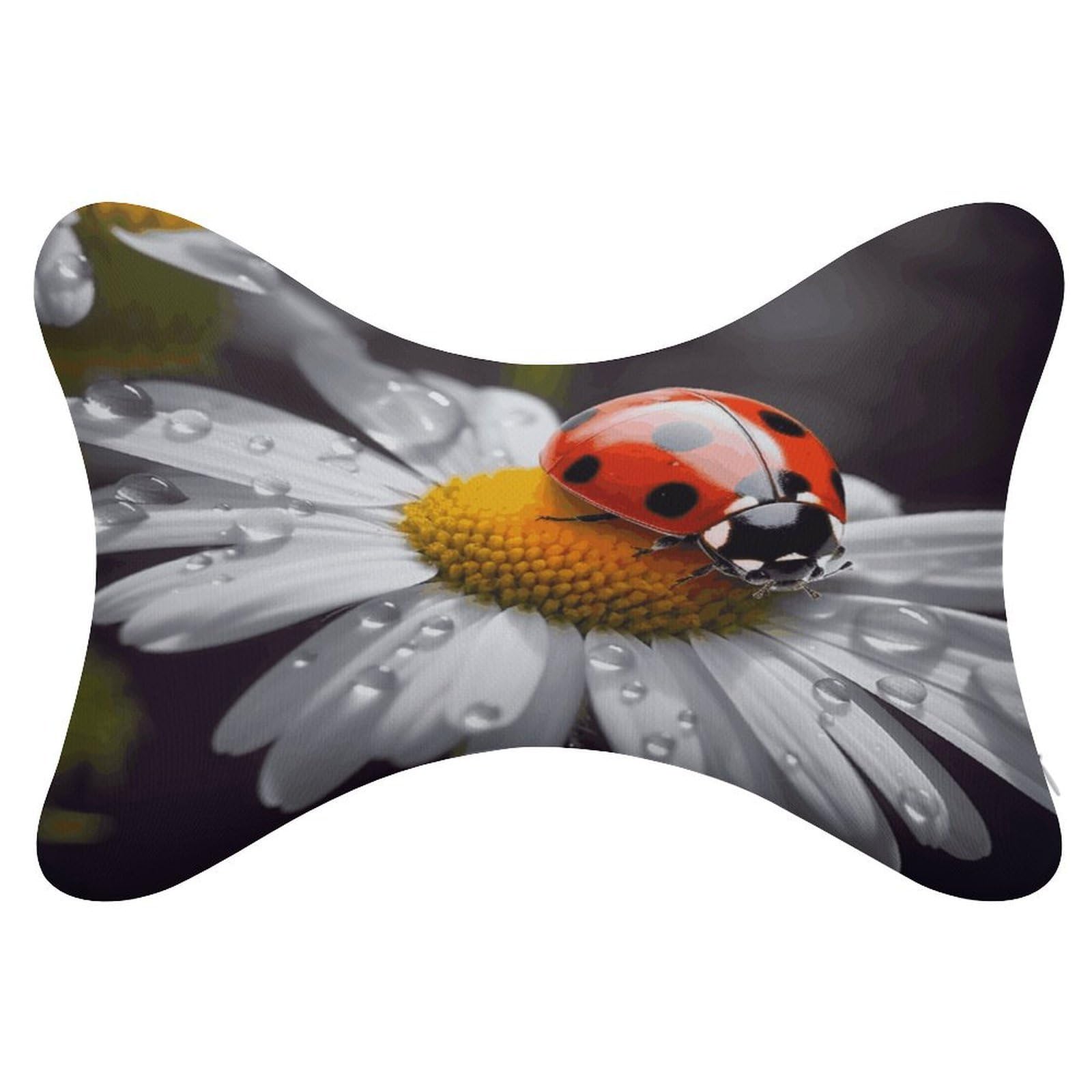 VstaDank Ladybug on Daisy Flower Car Neck Pillows 2 Pack Removable Ergonomic Cervical Support Pillow Fashion Cozy Bone Shaped Pillows Soft Car Headrest Pillow for Office Airplane Most Car