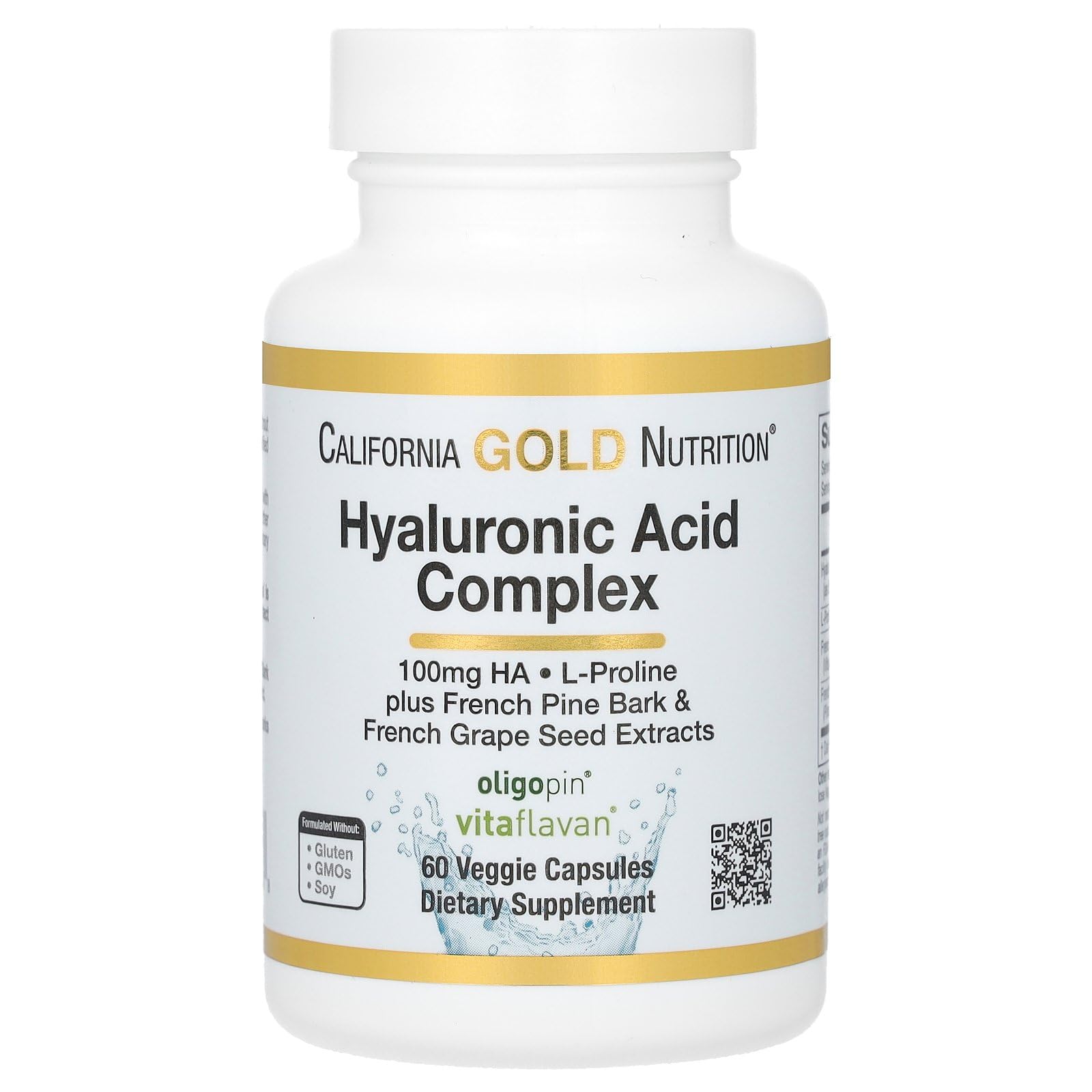 Hyaluronic Acid Complex with L-Proline, French Grape Seed and French Maritime Pine Bark Extract, 60 Veggie Capsules