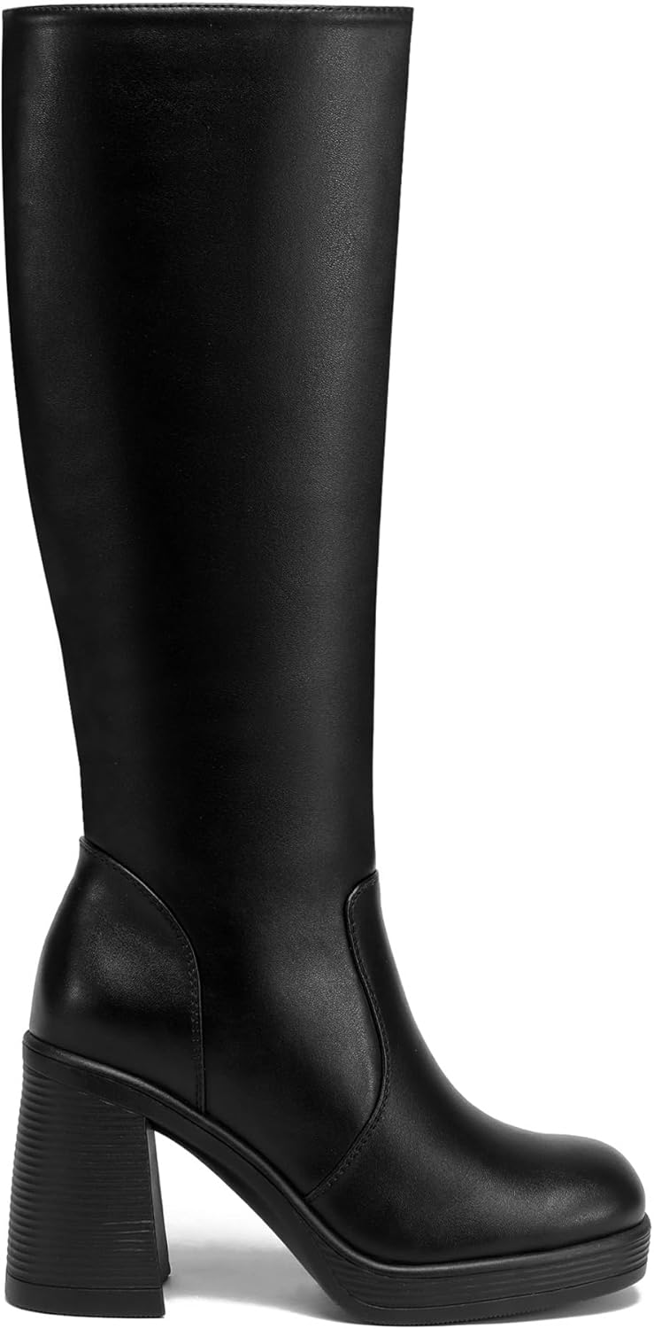 Knee High Boots Women Chunky Heeled Square Toe Boot Platform Tall Long Boots Side Zipper Gogo Boots - Image 8