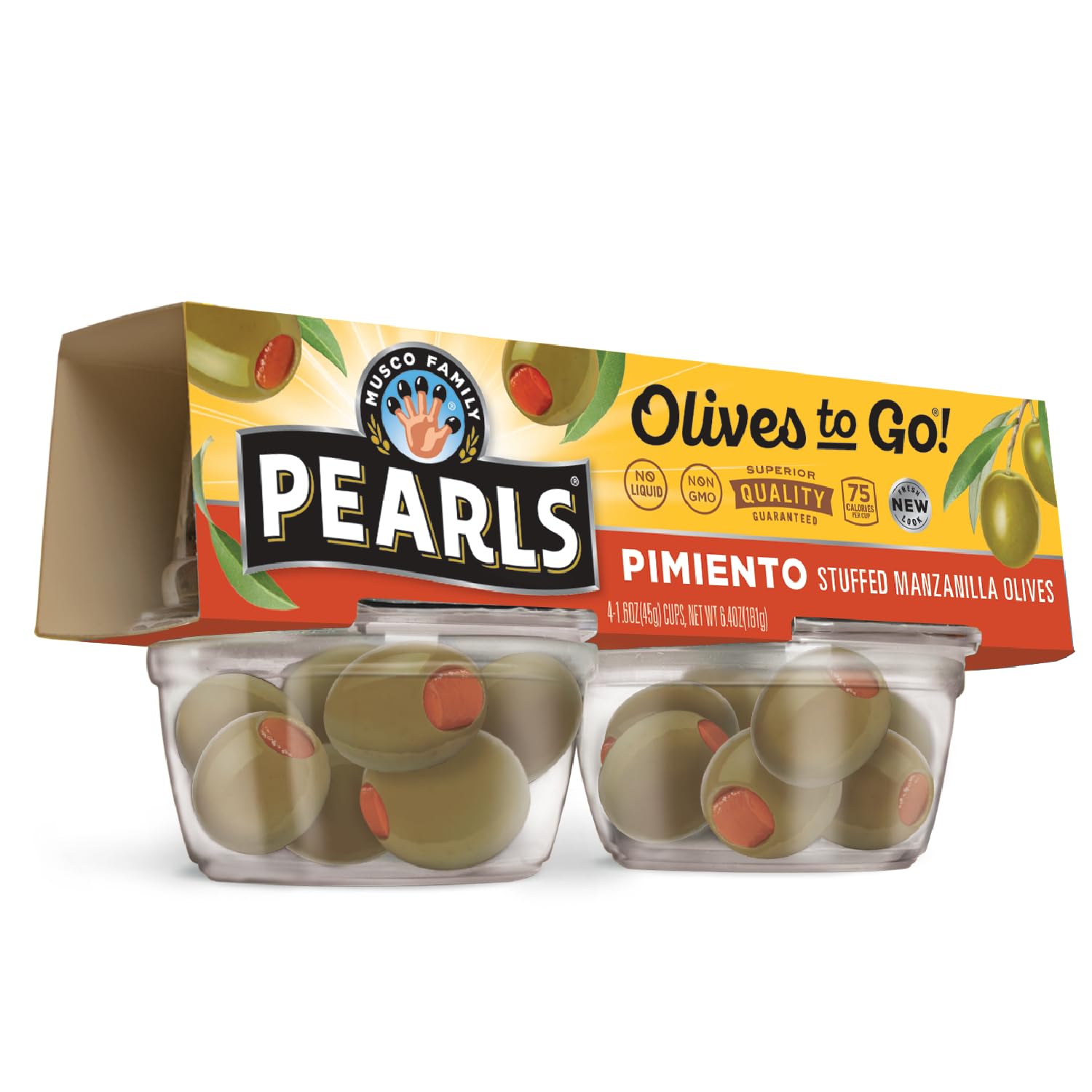 Pearls Olives To Go Stuffed Manzanilla Olives, Pack of 24, 1.6 oz Cups