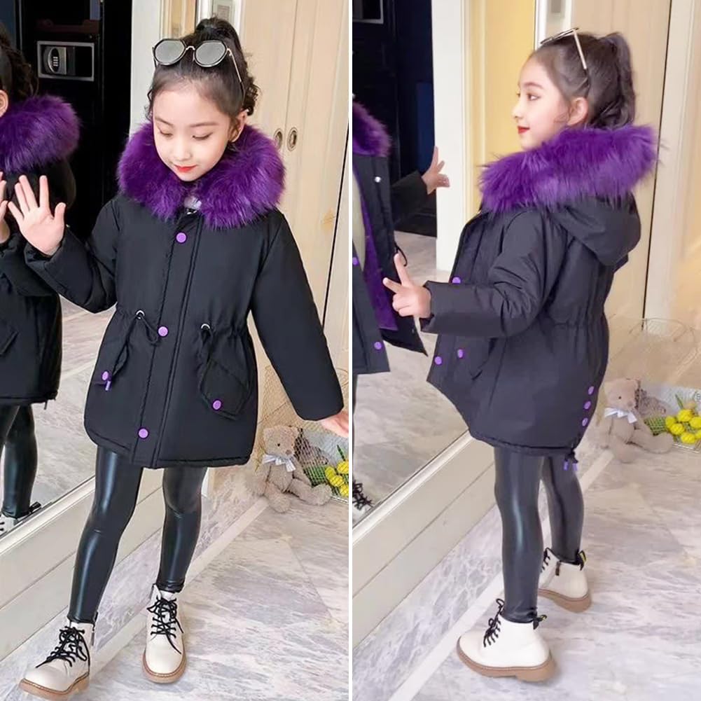 LCIGIA Enfant Fille Manteau d'hiver Fourrure Veste à Capuche Avec Cordon De Serrage Outdoor Jacket Avec Doublure Chaude Doudoune