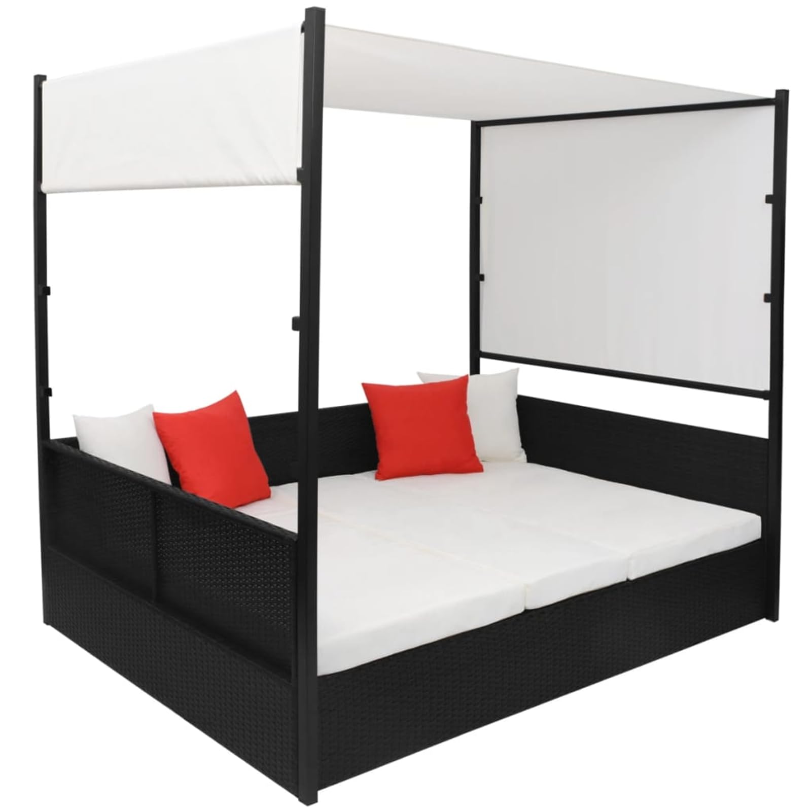 Gecheer Lit de jardin avec auvent en rotin synthétique noir 190 x 130 cm