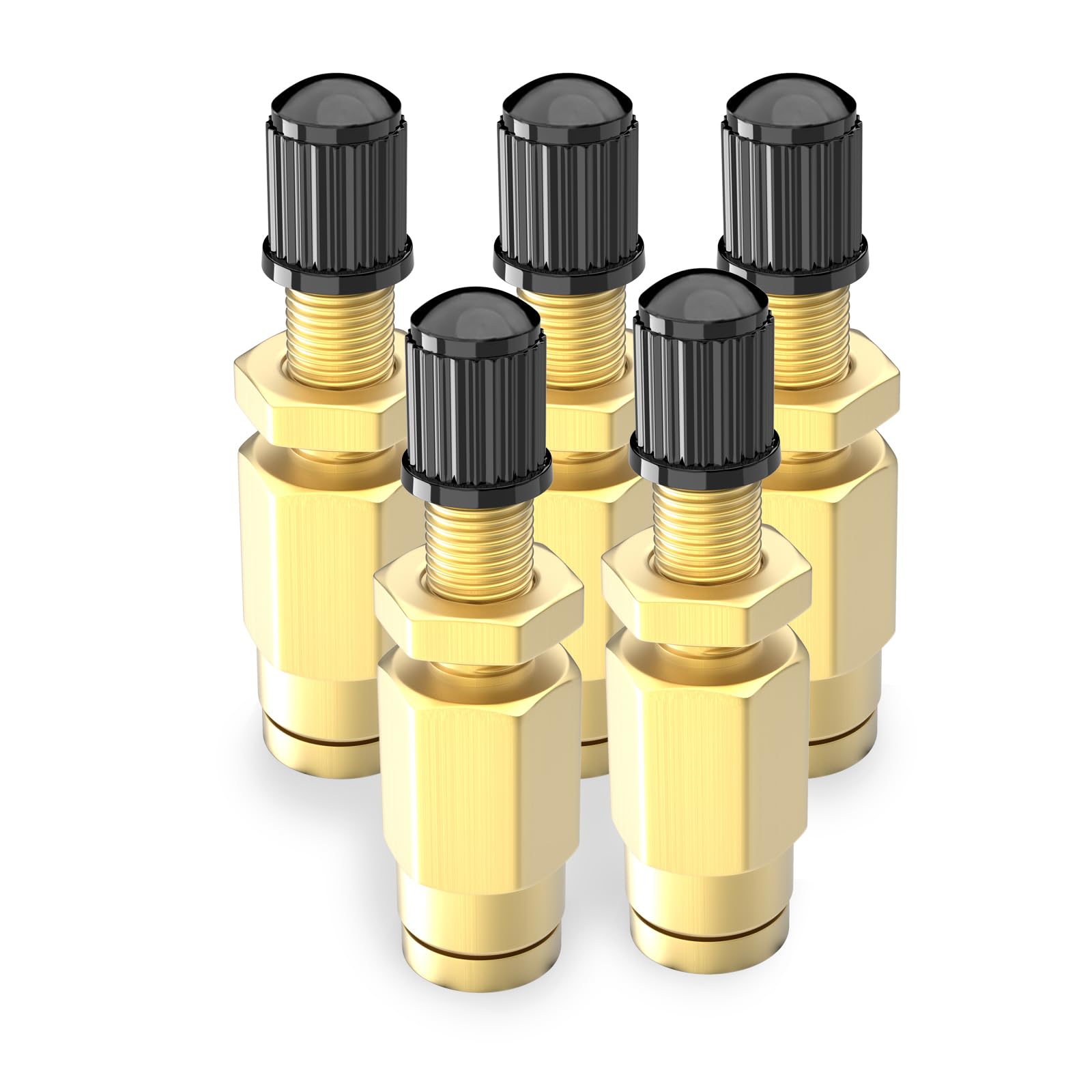 GASHER 5PCS 1/4" Brass Inflation Schrader Valve (DOT Approved) with Push Connection, 1/4" OD Air Line Tubing, Air Line and Air Spring Suspension for Semi Truck Trailers