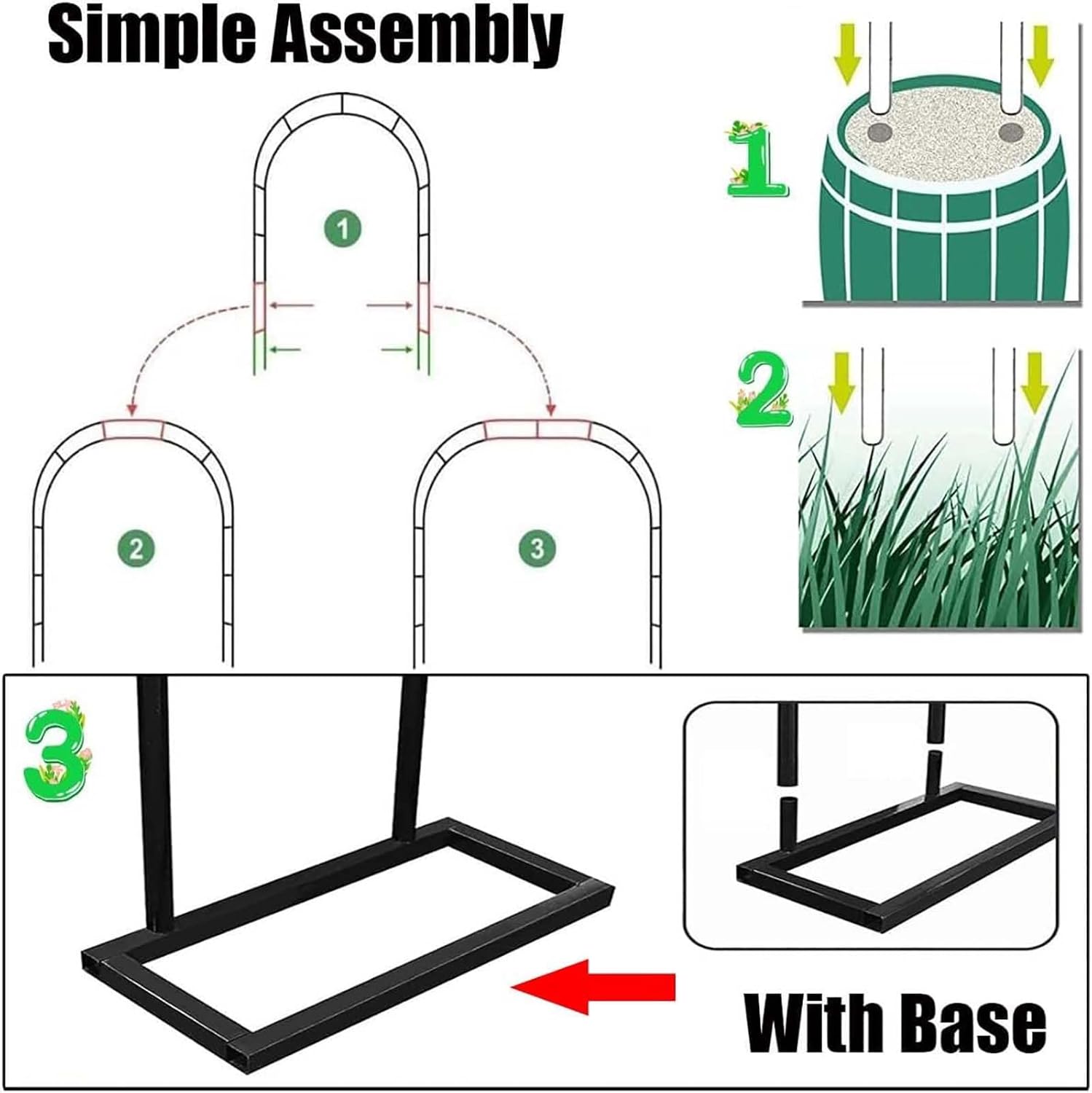 Garden Arbor Arch Steel Frame Weather Resistant Metal Archway for Climbing Plants, Free Standing Trellis Pergola(120x220x40cm)