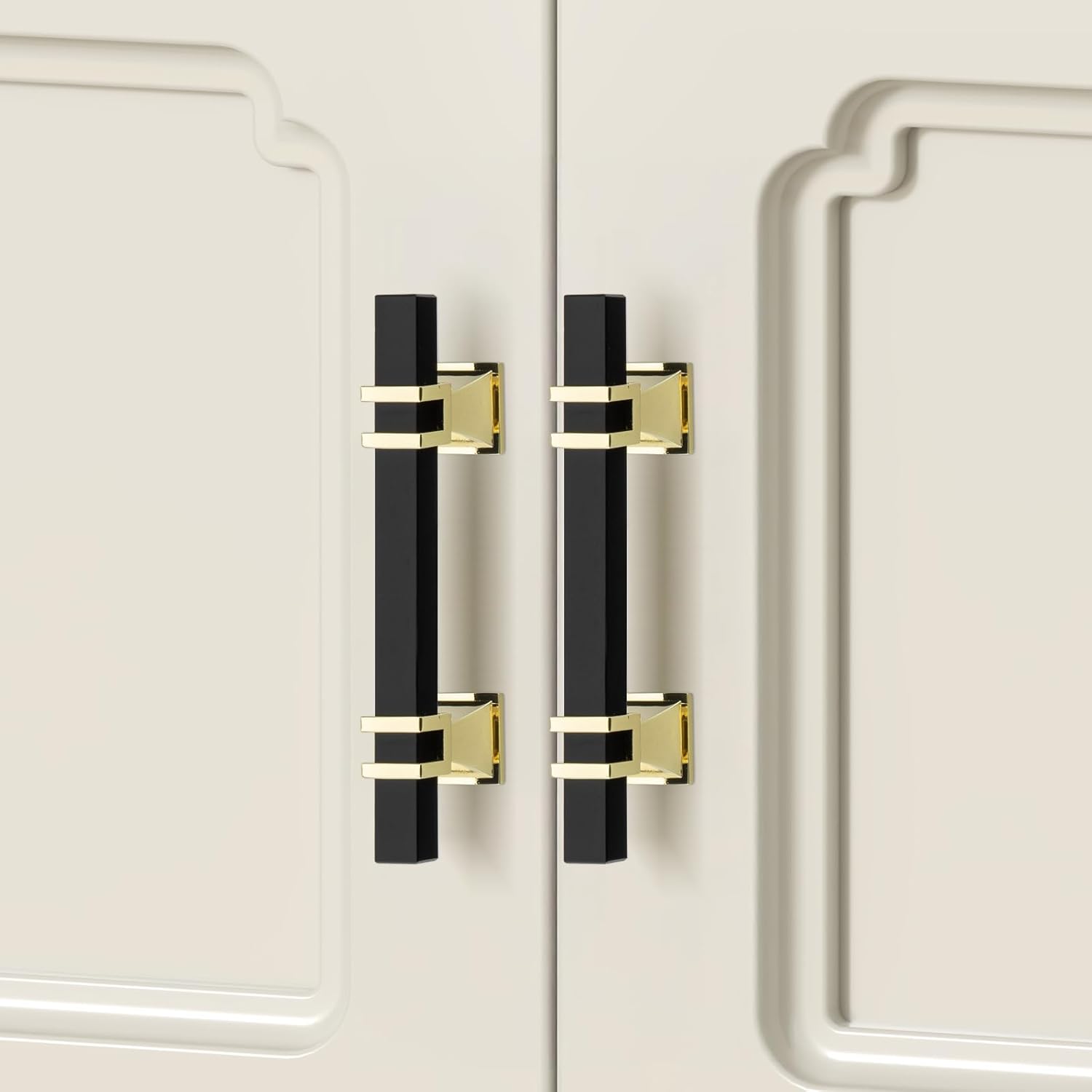 Rergy 10 Pack 3 Inch Solid Black and Gold Cabinet Pulls Square Zinc-Alloy Kitchen Cabinet Handles Drawer Pulls Dresser Handles Rust and Corrosion Prevention, Exquisite Touch