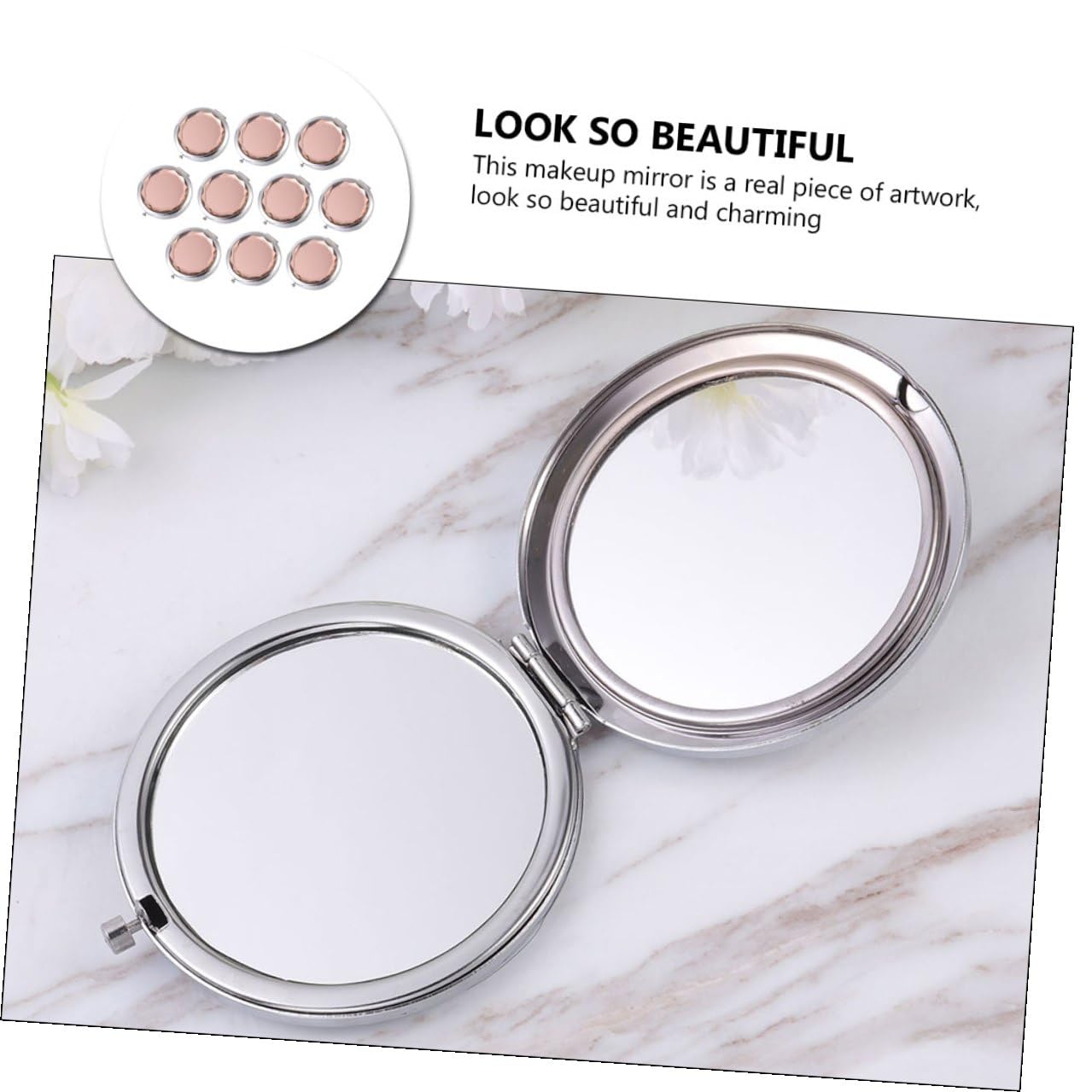 ULTECHNOVO 10 Stück 10 teilig Kompakter Tragbarer Doppelseitiger Kosmetikspiegel in Goldbeige Leicht als Reise Taschen Spiegel für Präzises Make up Unterwegs