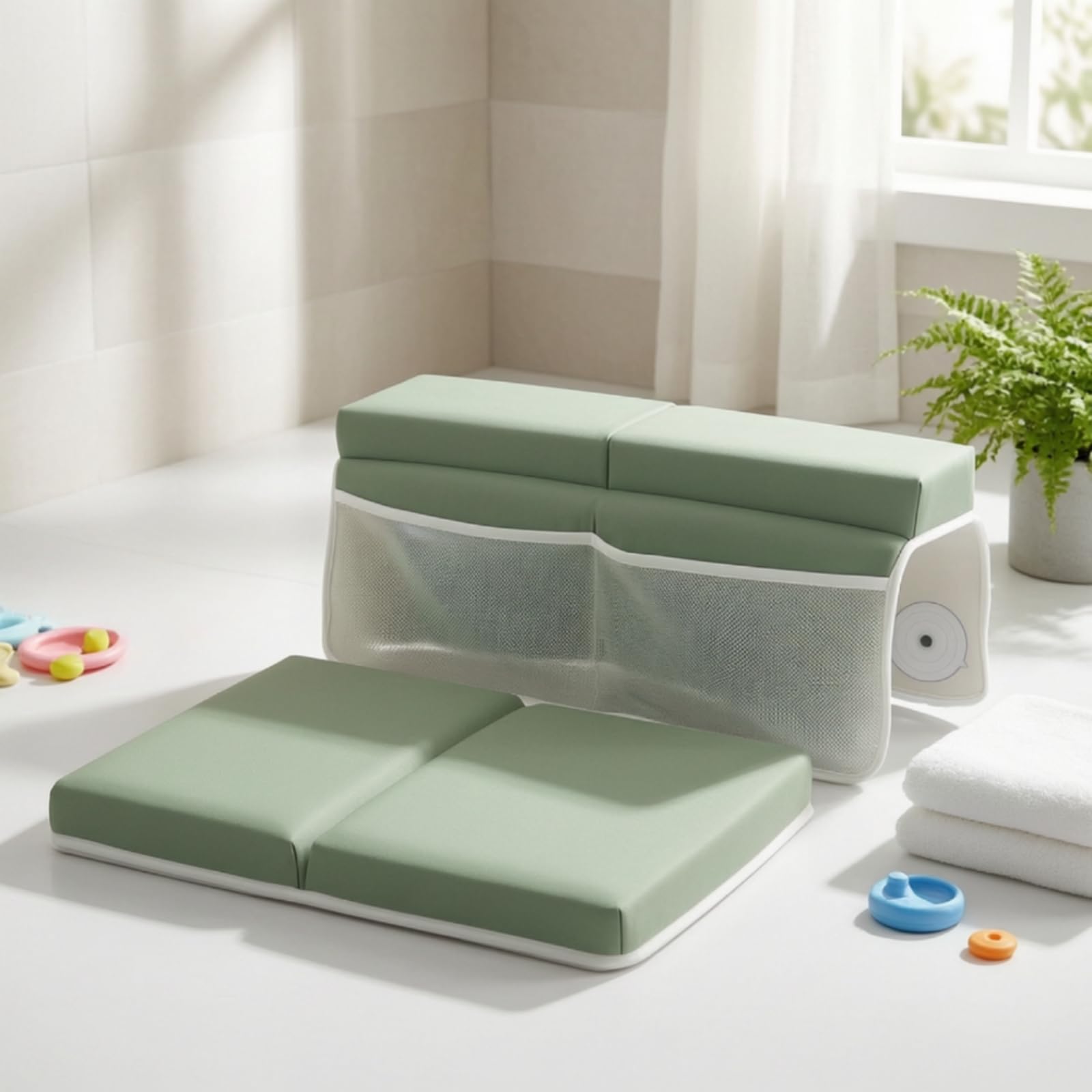Inginocchiatoio da Bagno Antiscivolo, Grigio Chiaro – Modello Con Tasca Standard E 4 Ventose