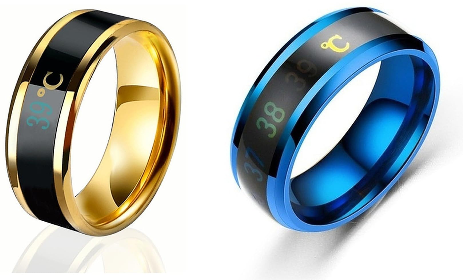 Men Combo Smart Temperature Ring Blue & Gold (IR496) B_ture Ring Blue & Gold (Size 17) M3_IR496