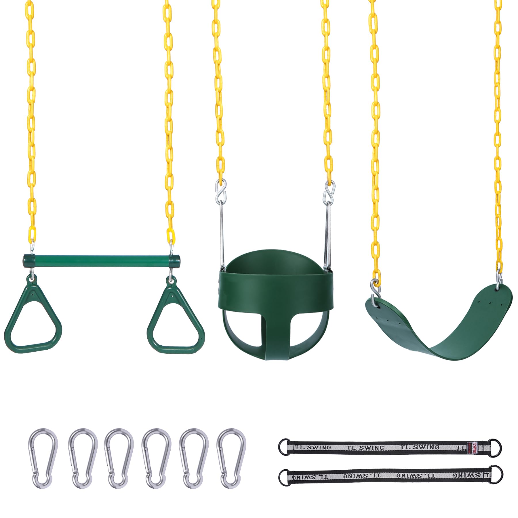 RedSwing Trapeze Swings Bar with Rings, Belt Swing Seat and Bucket Swings Combo Pack (Triangle and Chain Dip) for Kids Outdoor with 57-86" Rope,High