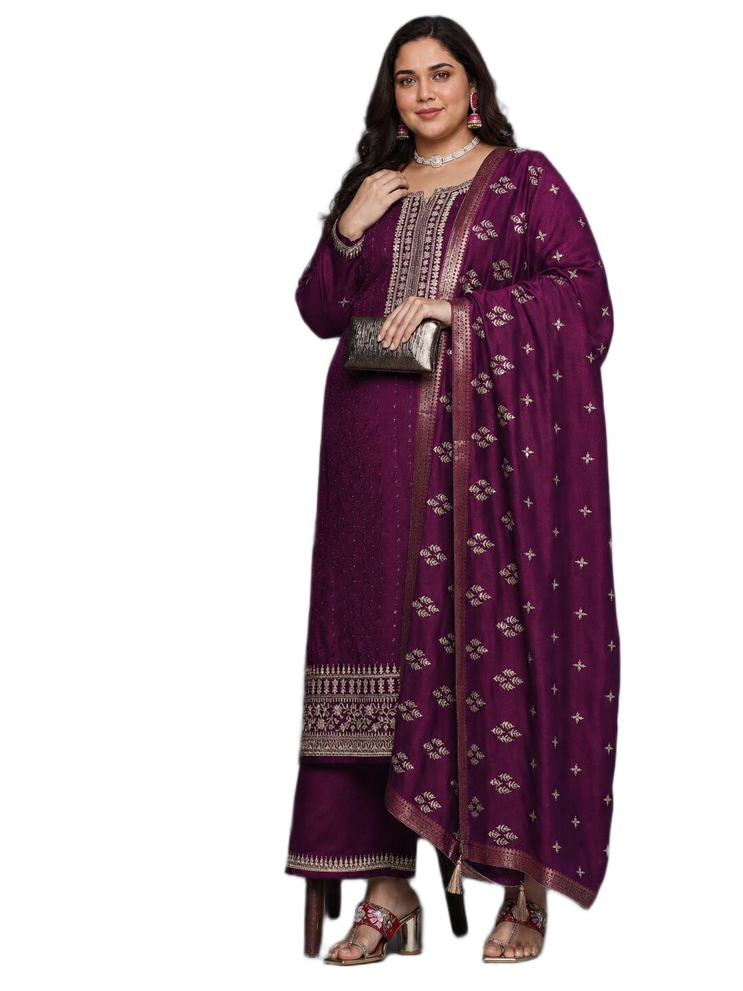 solid Silk blend Straight Kurta With Palazzo and Dupatta-image-38